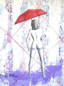 Donna con ombrellino rosso.