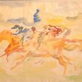 Corsa di cavalli in pista (pittura di getto ad acquerello) - 1972