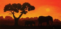 Elefanti al tramonto