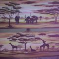 elefanti e giraffe al tramonto