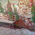 CAT. 446/14 "Vecchia bicicletta tra i fiori, accanto a una panchina"