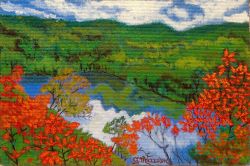 CAT. 538/17 "Paesaggio autunnale con foglie rosse " 