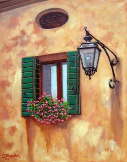 Finestra fiorita a Venezia con lampione