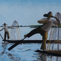 Pescatori su lago Inle: serie come vedo Birmania io.