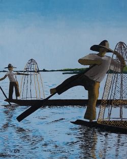 Pescatori su lago Inle: serie come vedo Birmania io.
